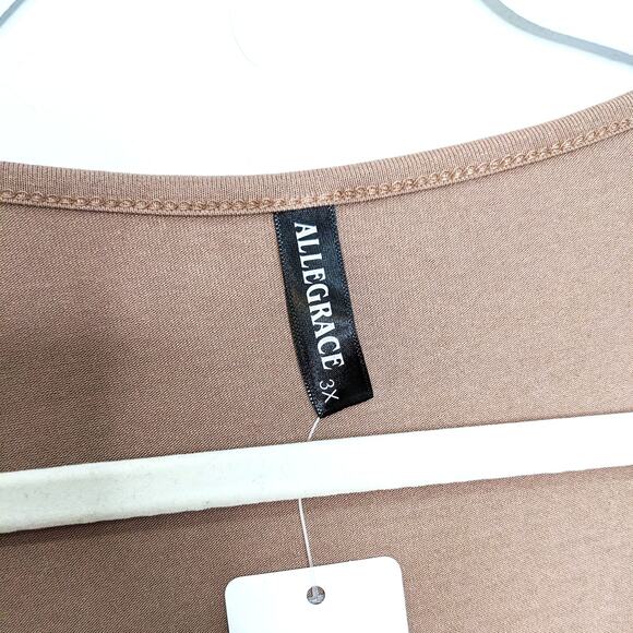 2 New Allegrace Womens 3X Shirts Tops Plus Size Short Sleeve Tan Yellow - Picture 3 of 11